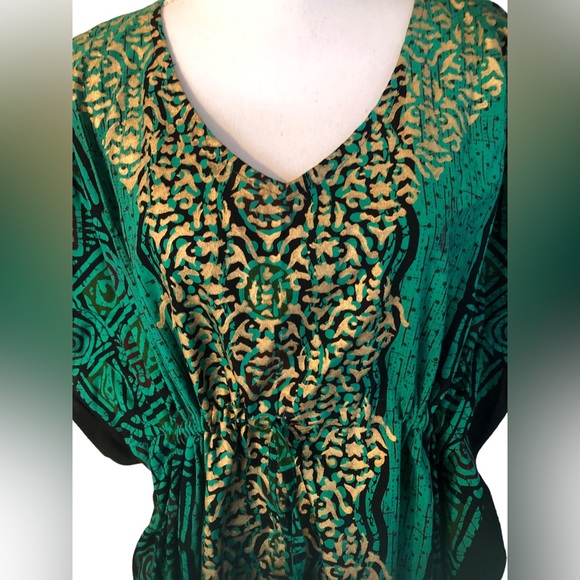 J.Gee Exotic Caftan From India Green and Gold New With Tags - Picture 4 of 6